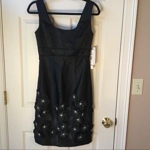Chetta B NWT Black Satin Sleeveless Dress Floral Appliqués - 2